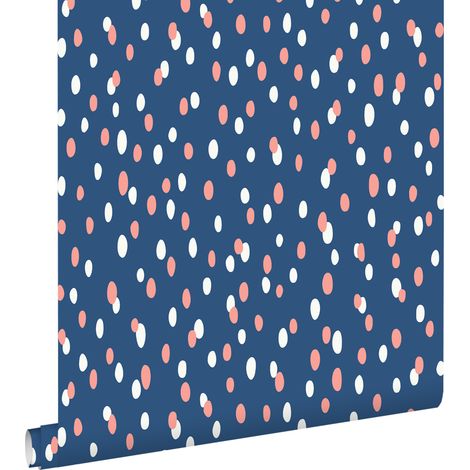 papier peint à motif de petits points bleu et rose  - ESTAhome