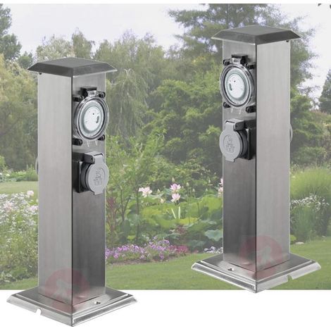 2 Multiprises Bornes Inox 2 Prises Électriques Et Minuterie Pour Jardin Et Extérieur (1/5)