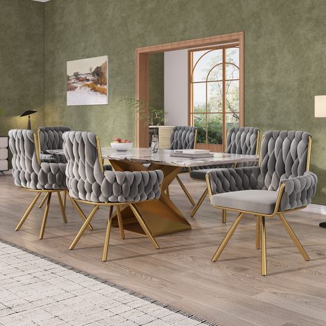 Chaise de salle à manger en velours, pivotante design luxe, chaise de loisirs avec 4 pieds métalliques, pour salon et chambre, gris (1/5)