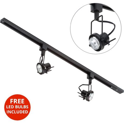 Litecraft 1M Kitchen Track Light With 2 Greenwich Fixture & LED Bulbs - Black (1/5)