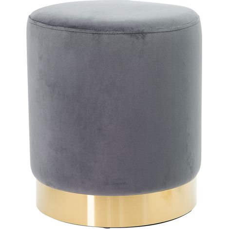 Pouf Poggiapiedi in Velluto Grigio Struttura in legno 31x31x38cm Base dorata Metallo (1/4)