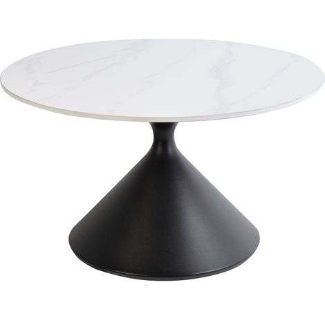 Mesa de centro tablero de piedra sinterizada blanco aspecto natural base de metal negro diseño moderno ø 72 cm Haiwee (1/5)