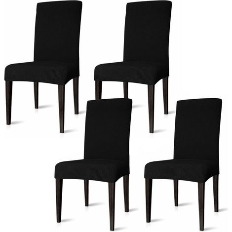 Juego de 4 fundas elásticas para sillas de comedor, fáciles de limpiar y duraderas, color negro. (1/4)