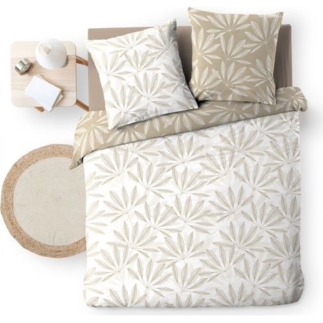 Bricoline – Housse de couette réversible 260 x 240 cm 100% coton 57 fils – Finition boutons pression – 2 taies d'oreiller 63 x 63 cm