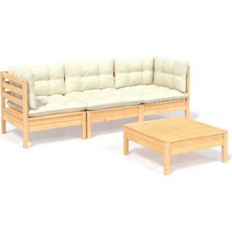 Maison Exclusive - 4-tlg. Garten-Lounge-Set mit Creme Kissen Kief (1/5)