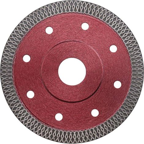 Disque de coupe diamant fin 115 mm rouge pour meuleuse d'angle coupe porcelaine, carrelage, granit, marbre, céramique, pierre, brique