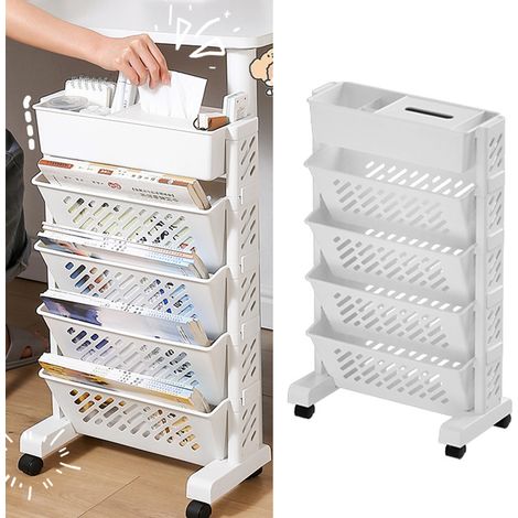 Étagère mobile grande capacité, pivotante et amovible, en plastique, pratique et à roulettes, 5 niveaux (1/5)