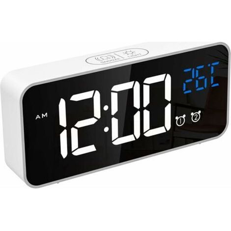 Digital Alarm Clock, LED Digital Clock Digital Alarm Clock with Temperature/Snooze/2 Alarm/12/24 Hours/USB Charging Port/16 Music (Pure White) (1/5)