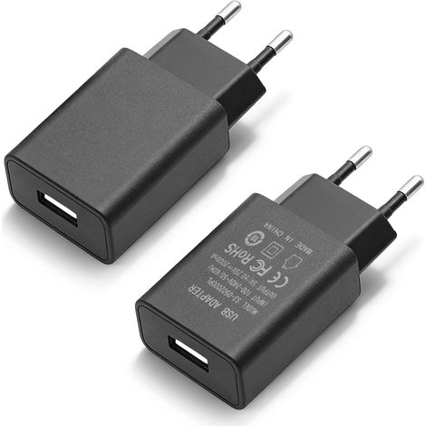 Adaptateur secteur USB 5V 2A 10W, prise européenne, chargeur pour téléphones portables, moniteurs, casques audio, lampes de bureau, liseuses, tablettes et appareils pour enfants -(Noir-2) (1/5)