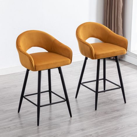 Wahson Tabouret de Bar en Velours, Lot de 2 Tabouret Rotation de 360 Degré Chaise Bar de Pied en Métal avec Repose-Pieds pour Bar, Jaune