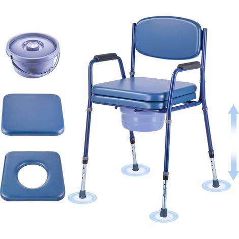Chaise Percée avec Grande Capacité de Charge 181 kg, Siège de Toilette Surélevé avec Dossier Rembourré, Chaise de Nuit avec Seau Amovible de 5 L et Hauteur Réglable, pour Personnes Âgées (1/5)