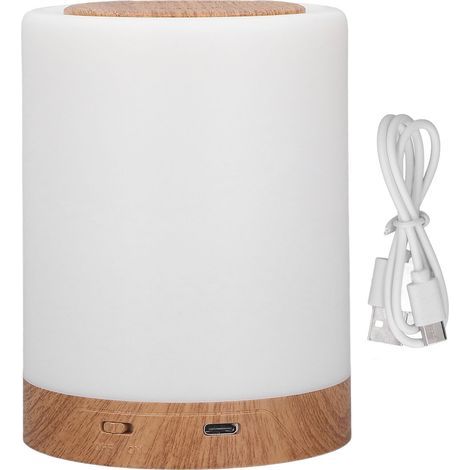 RGB Night Light, Wood Grain Color, USB Rechargeable, 3 Adjustable Levels, Portable, Touch Control, for Home (1/5)