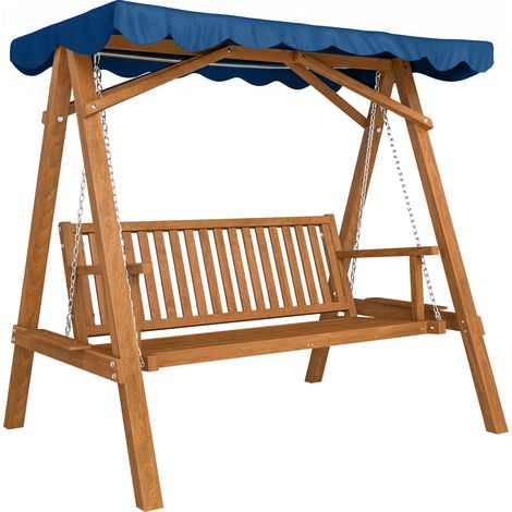 Dondolo da Giardino 3 Posti in Legno con Baldacchino 210x 130x 185cm