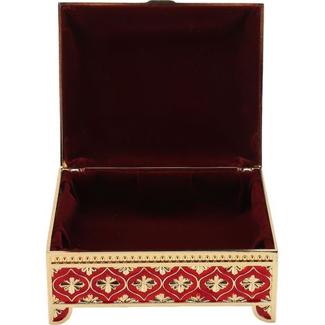 Boîte à Bijoux Rouge Vintage en Métal Estampé - Coffret de Rangement Carré Style Rétro, Idée Cadeau Déco pour Chambre (1/5)