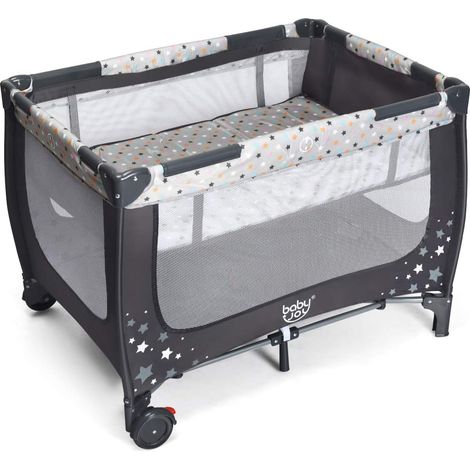 Costway – Lit parapluie pliant bébé 0-36 mois 3 en 1 avec matelas – Structure en fer durable – Dimensions 125 x 65 x 76 cm – Sac de transport et roulettes