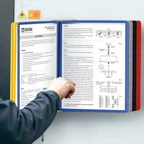 Système de panneaux muraux – 10 panneaux d'affichage A4 – Porte-documents multicolore pour salles d'exposition, restaurants, bureaux, lieux publics (1/5)