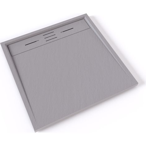 HIEMAL Receveur de douche 80 x 80 cm résine Gris aspect ardoise + bonde incluse - Salle de bain