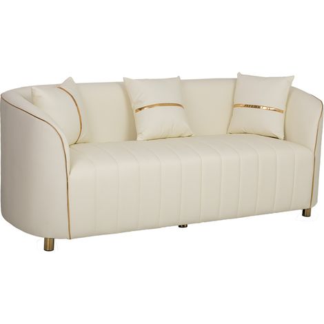 Sofá de piel sintética beige 185x72x76h cm