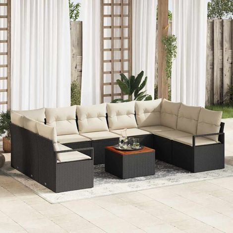 vidaXL Gartensofa-set mit Kissen 10 pcs Schwarz Poly-Rattan (1/5)