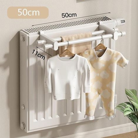 Porte-serviettes radiateur 50 cm blanc, sèche-serviettes murales pour salle de bain, support chauffant pratique pour serviettes avec design moderne et rangement efficace (1/5)