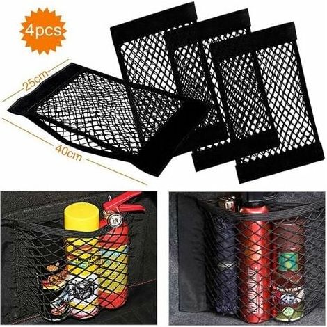 Car Trunk Storage Net, 4 PCS 40x25cm Car Trunk Organizer Pocket Bag, Car Storage Net Bag with Elastic Magic Sticker for Car Luggage Bag (1/5)