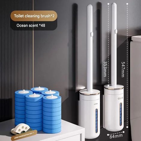 Ensemble de brosses de WC blanches, têtes de brosse jetables, style épuré et tendance (2 ensemble de brosses de WC, comprenant 48 têtes de brosse) (1/5)