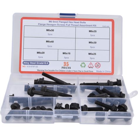 35 pièces boulon à collerette M6 10.9 acier carbone hexagonal assortiment kit noir pour raccord (1/5)