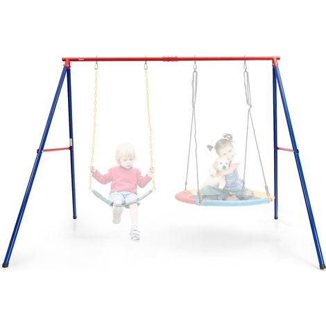COSTWAY Estructura Resistente para Columpio hasta 250 kg, Estructura en Acero con Forma de A para Columpio con Palos, Mosquetón y Cobertura en los Pies, Parque Infantil Jardín Parque (estructura roja)