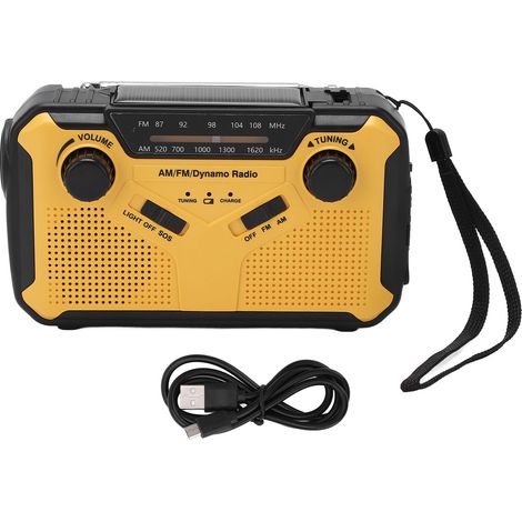 Radio d'urgence multifonction SOS 4 alimentations AM FM NOAA luminosité réglable pour camping extérieur jaune