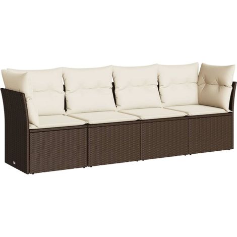Set Divano da Giardino 4 pz Salotto da Giardino con Cuscini Marrone in Polyrattan (1/5)