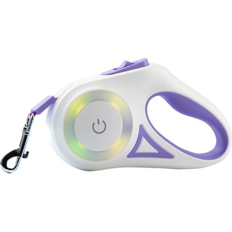 Einziehbare Hundeleine mit ergonomischem Griff und farbigem LED-Licht für Welpen, beige und lila, 3 Meter / 9,8 Fuß (1/5)