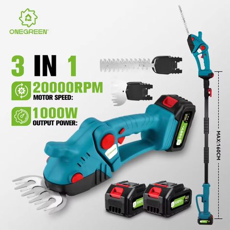 Cisailles télescopiques multifonctions 3 en 1, taille-haie sans fil, 20 000 tr/min, compatible avec les batteries 21 V et 18 V (2 batteries) (1/5)