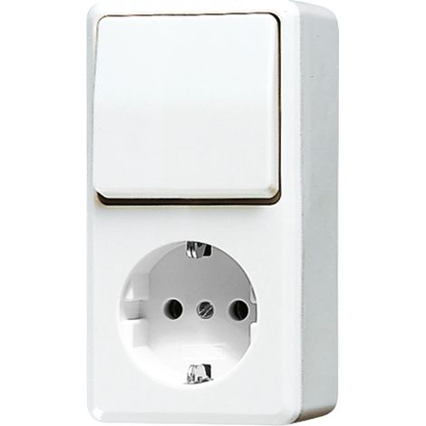 Jung Presa SCHUKO® 16 A 250 V  con interruttore universale Off/Inversione 10 AX 250 V , 16 A 250 V , 47 mm, AP 600, bianco alpino 676 A WW