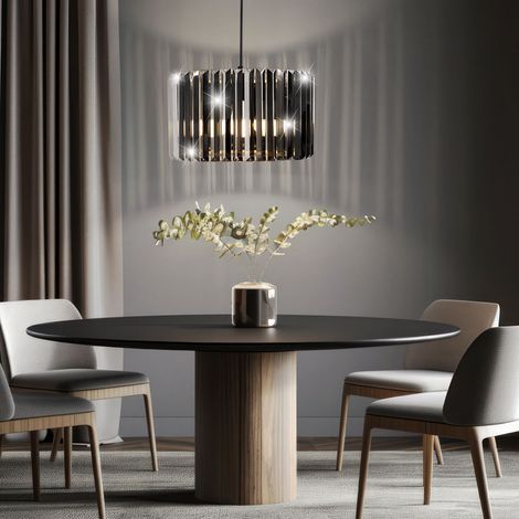 Hängelampe Esstischleuchte Glasstäbe Pendelleuchte Holzoptik Wohnzimmerlampe, K5 Kristalle, Metall, 1x E27, DxH 35x120 cm