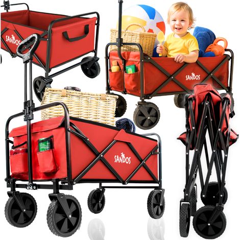 Carro de playa Sunshine rojo plegable para turistas, ideal para playa y camping, 100 kg (1/5)