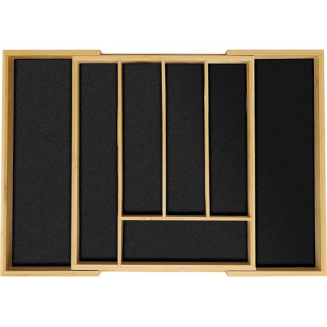 Bandeja para cubiertos ajustable de bambú y MDF negro (1/5)