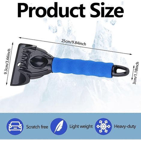 Grattoir à glace pour voiture, grattoir à glace pour pare-brise, lot de 2 grattoirs anti-rayures, outil de dégivrage (1/3)