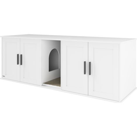 Meuble à litière pour avec porte et cloison pliable 145 x 49 x 51 cm blanc pour salon chat, maison cloison, grands chats, (1/5)