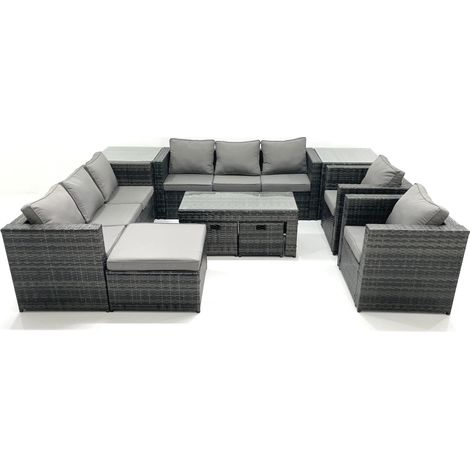 Fimous Ensemble de meubles de jardin en polyrotin avec Table basse Fauteuil 2 Tables d'appoint 3 Tabourets Gris foncé mixte (1/5)