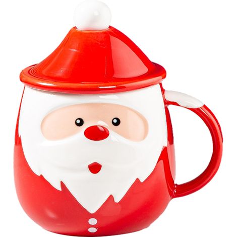 Tasse à café de Noël rouge 450 ml, mug en céramique mignon et polyvalent pour la maison, les voyages et les fêtes, type D (1/2)