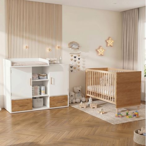 Set fasciatoio e lettino per bambini a sbarre 114 x 53 x 92 / 70 x 140 x 87 cm (1/5)