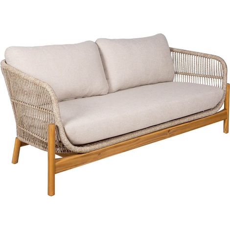 LORIENA - Canapé de Jardin 2 Places en Acacia et Corde Beige avec Coussins (1/5)