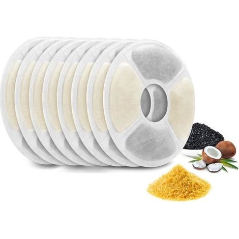 Filtre Fontaine Eau Chat,Fontaine à Fleur Filtres pour Chat avec du Charbon Actif et Résine Échangeuse d'Ions(8 pièces) (1/4)
