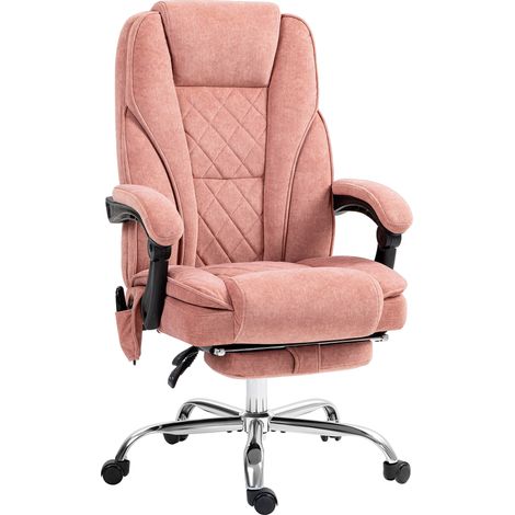 Fauteuil de bureau rose avec fonction massage et chauffage, hauteur réglable, dossier inclinable, télécommande et repose-pieds extensible (1/5)