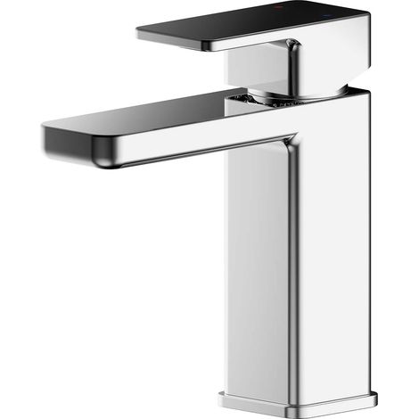Square Mini Mono Basin Mixer Tap & Push Button Waste - Chrome