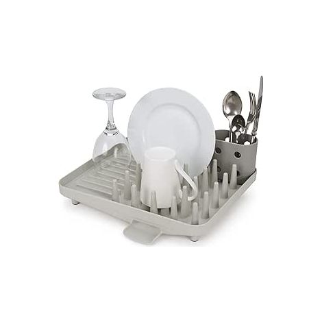 Scolapiatti Joseph Joseph Duo, scolapiatti per cucina con scarico efficiente, portaposate, base antiscivolo, compatto, colore grigio (1/5)