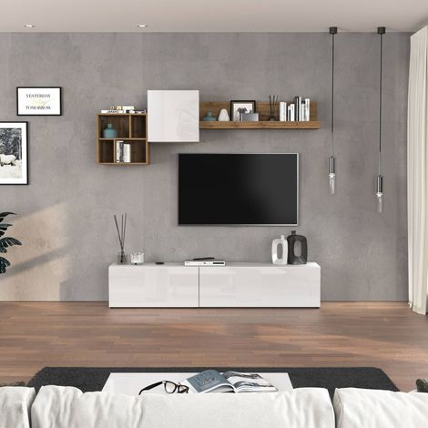 WHOUS Parete attrezzata Chronos set soggiorno bianco lucido e rovere 180/260x40 cm (1/5)