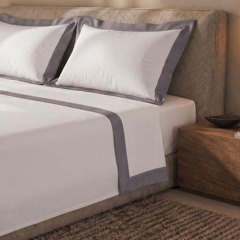 Parure de Lit 2 Personnes en Coton - Drap Housse, Drap Plat 250x295 et 2 Taies d'Oreiller - Satin Gris Foncé