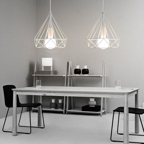 2X Ø25cm Diamond Pendant Light Retro Hanging Lamp Industrial Metal Chandelier Antique Vintage Ceiling Lamp White