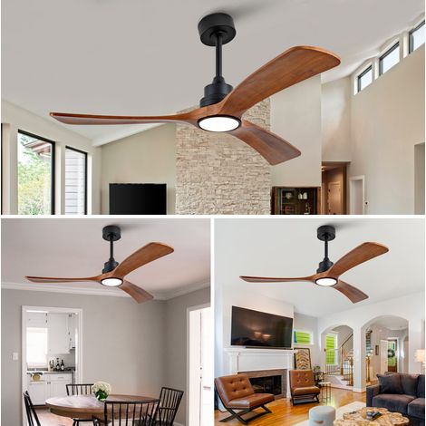 Ventilador de techo con luz LED 52", 6 velocidades, motor DC reversible, negro y nogal OKMYHOME (1/5)